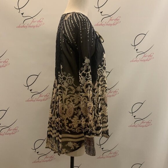 V Cristina. Sz Small. Pleated Border Print Button Up Tunic. Semi Sheer. B43 - Picture 3 of 8
